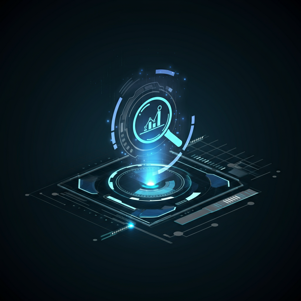 "Illustration promoting consulting services for project success through feasibility analysis, featuring a magnifying glass, upward trend line, and corporate branding on a dark background."